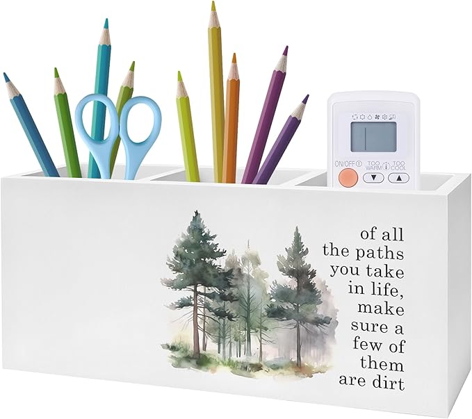 Exqcom Watercolor Forest Inspirational Pen Pencil Holder, Motivational Desk by Exqcom