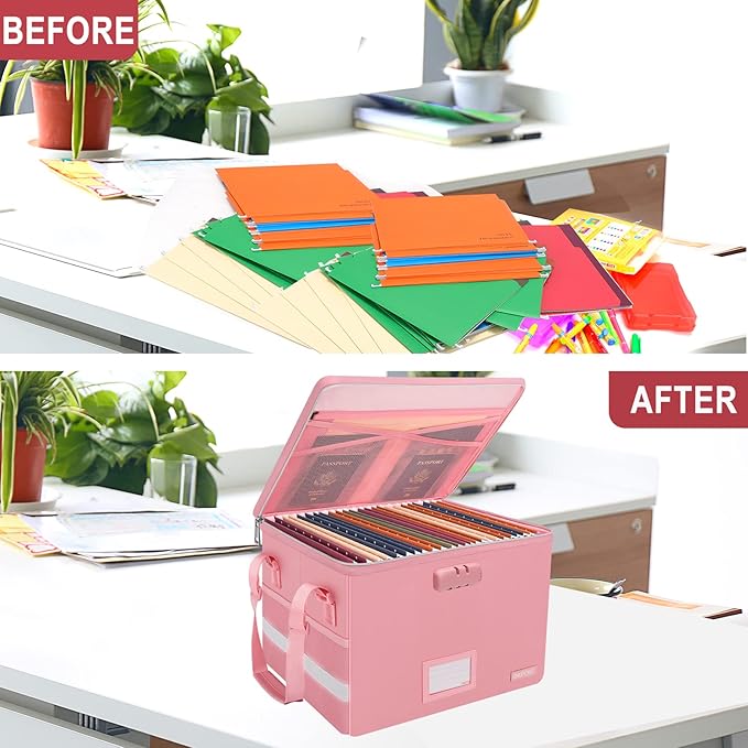 ENGPOW File Box with Lock, Fireproof Document Box with Zipper＆Pockets, - Image 7