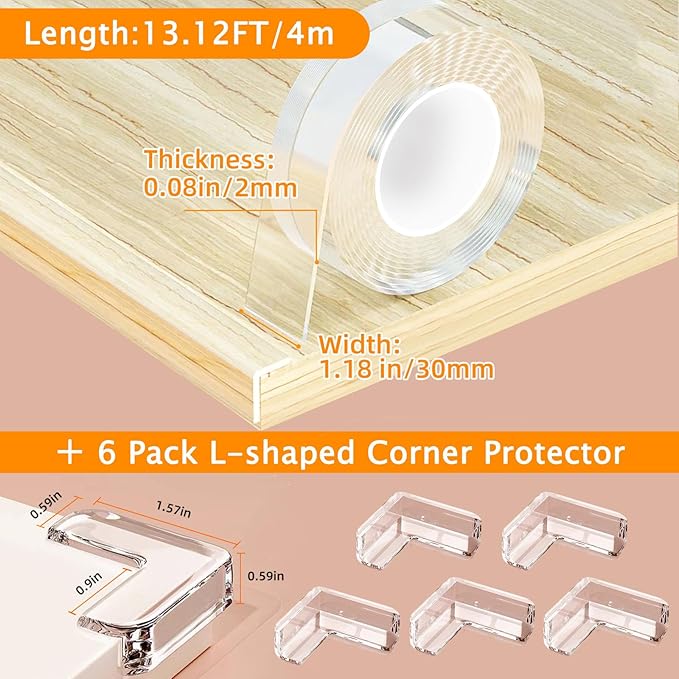 Clear Soft Corner Protectors for Furniture Strip, 1.18 in x 13.12 FT Edge Bumper - Image 2