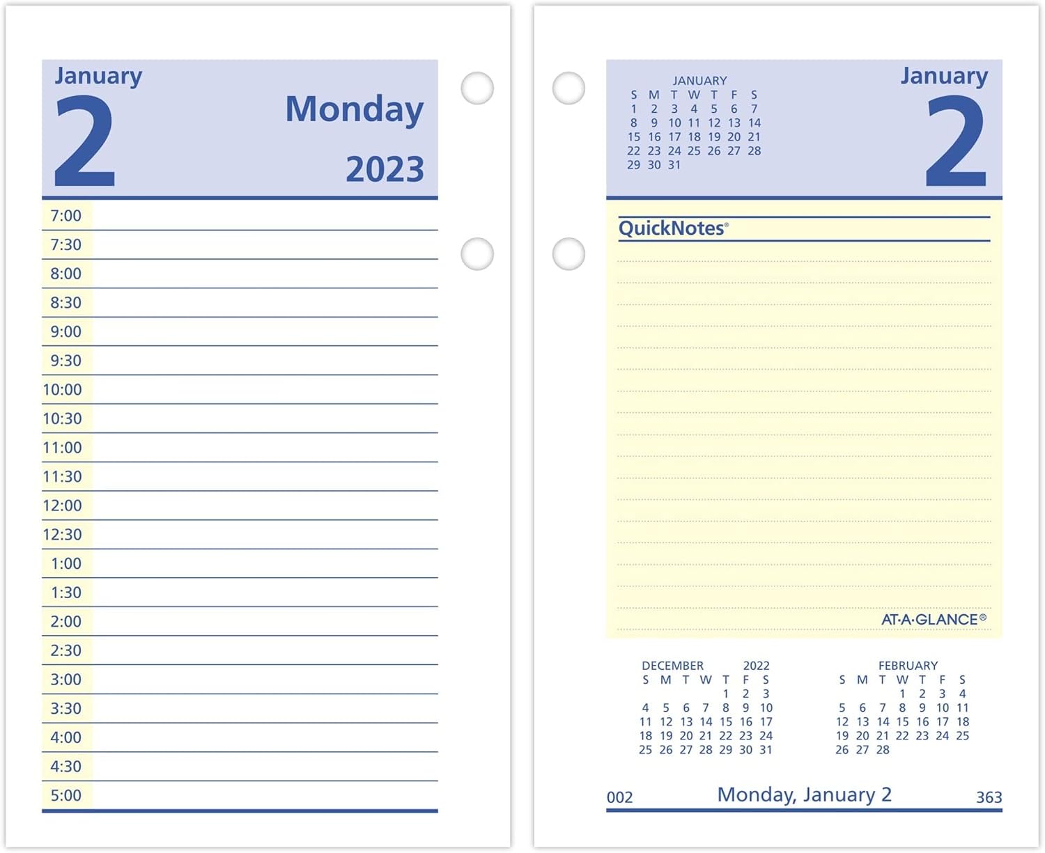 AT-A-GLANCE 2023 Daily Desk Calendar Refill, 3-1/2" x 6", Loose Leaf, QuickNotes (E51750)