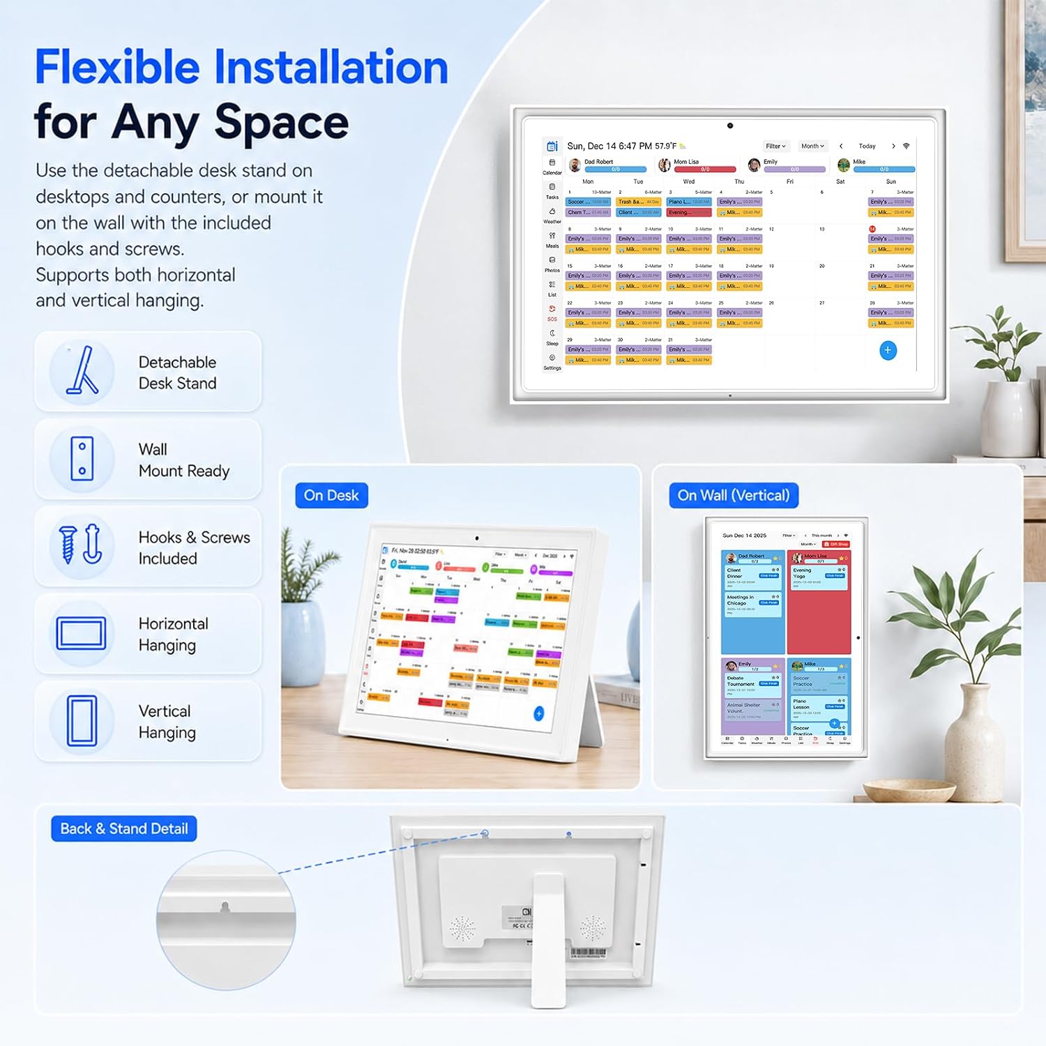 10.1" Digital Refill for Desk Calendar, Electronic Planner Replacement | Touchscreen Family Organizer with Auto-Sync, Chore Chart, Photo Frame