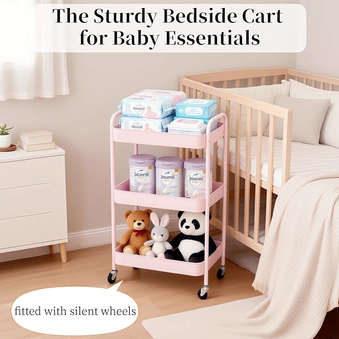 LIWNYRK 3 Tier Pink Rolling Cart - Image 3