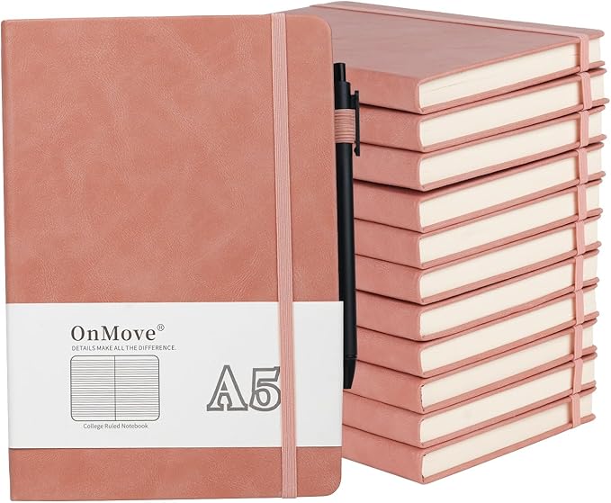 OnMove Notebooks Journal for Women Men 12 Pack Leather Hardcover by OnMove
