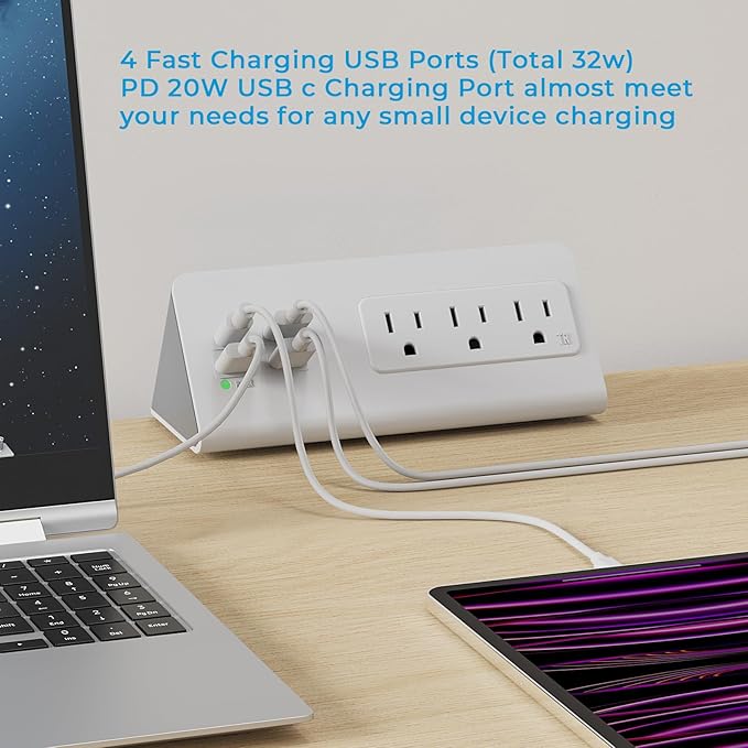 Nightstand Power Strip with USB C, Haiaoyyds Desk Edge Mount Power Hub with 3 - Image 4