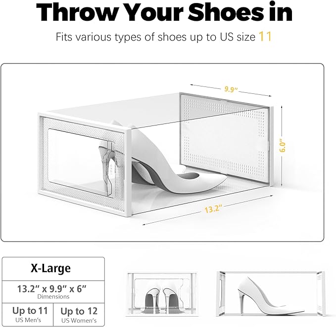SEE SPRING X-Large Shoe Storage Box Fit Size 11, Space Saving Foldable Shoe - Image 5