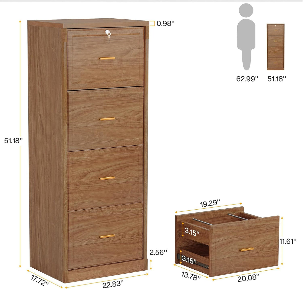 tribesigns 4 drawer file cabinet with lock, filing shown in use