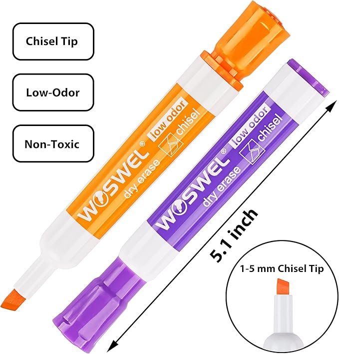 WOSWEL Dry Erase Markers, Chisel Tip Whiteboard Markers, Low Odor Thick Dry - Image 2