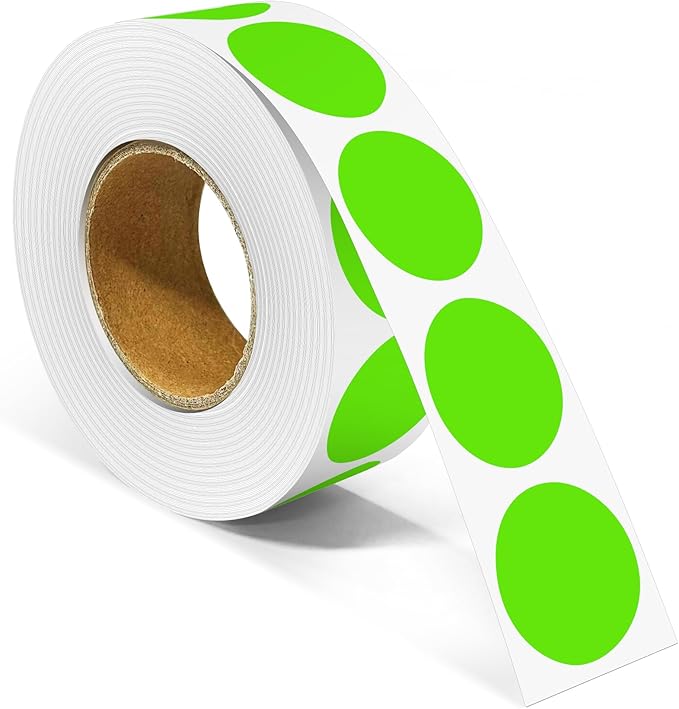 1 Inch Round Color Coding Labels, 1000 Dots Per Roll Light Green Color Coded by Unknown