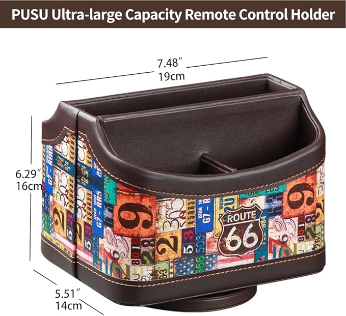 PUSU Remote Control Holder, Colorful Pattern Nightstand TV Caddy, PU Leather - Image 2