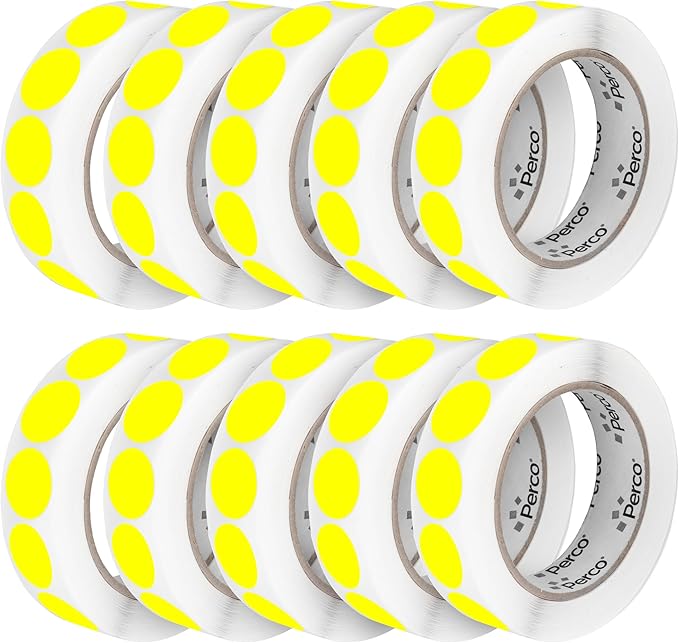 Perco Fluorescent Yellow 1-Inch Perforated Circle Dot Sticker Labels—10 Rolls by Perco
