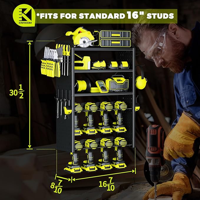 KAFAHOM Power Tool Organizer, Large 8 Drill Holder Wall Mount - Image 6