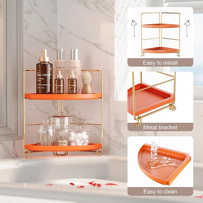 FSyueyun 2-Tier Corner Bathroom Counter Organizer, Tool-Less Installation - Image 3