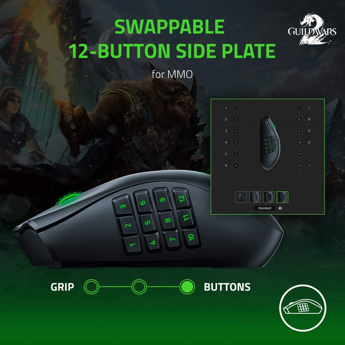 Razer Naga Pro Wireless Gaming Mouse: Interchangeable Side Plate w/ 2, 6, 12 ...
