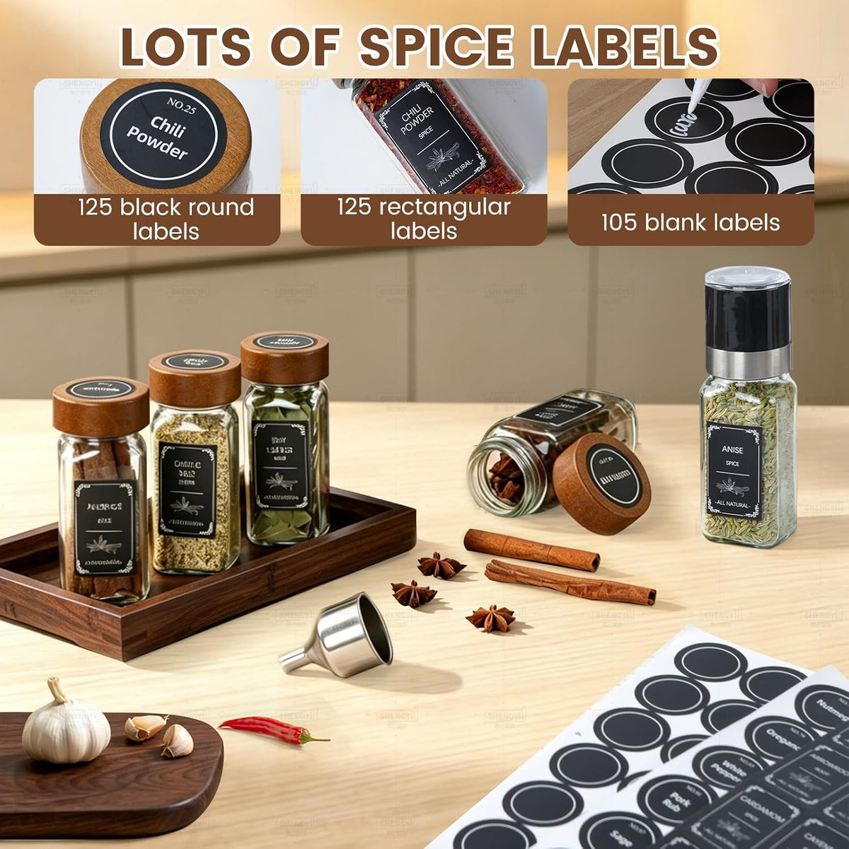 2 Pack Spice Rack with 24 Spice Jars, 4OZ Wood Lid Spice Containers with Expa...