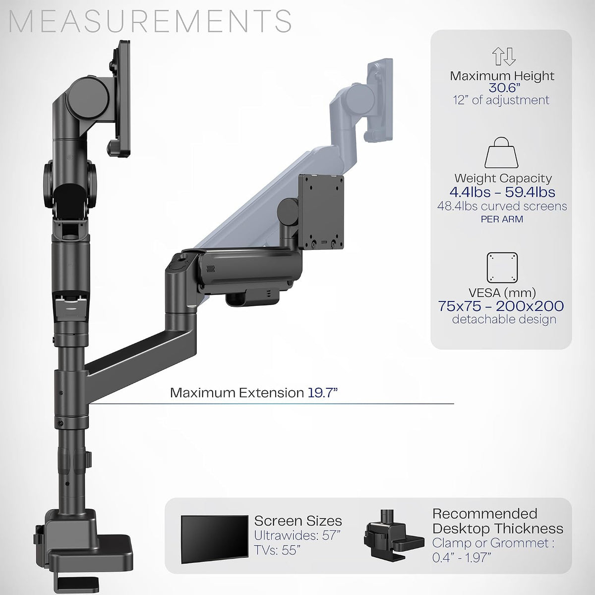 VIVO Black Dual Ultrawide Desk Mount, Up to 57 in Screens, STAND-GT57T2