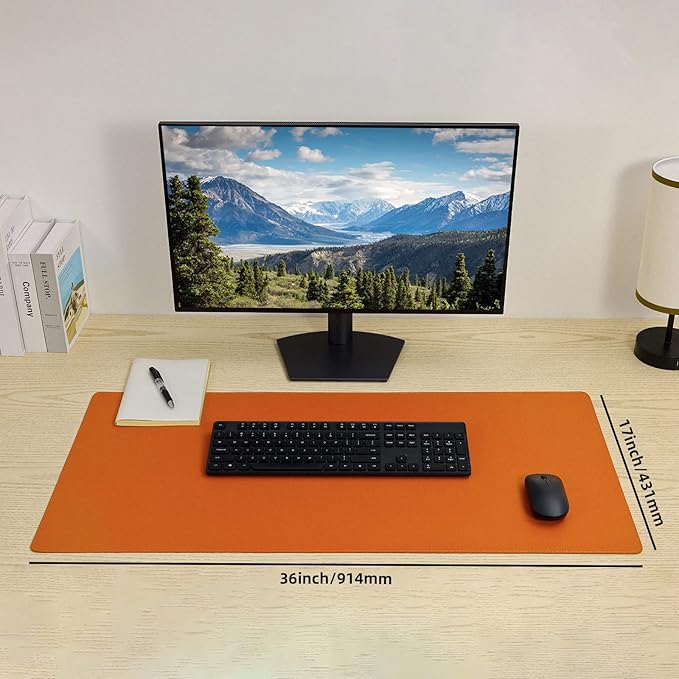 Wolaile PU Leather Desk Pad Blotter, Waterproof Orange Office Desk Mat - Image 5