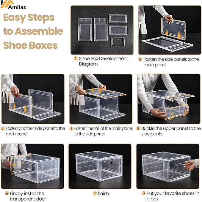 Amllas 12 Pack Clear Shoe Boxes Stackable, Shoe Storage Boxes - Image 8