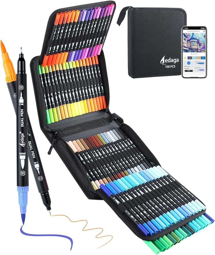 AEDAGA 100 Colors Numbered Dual Tip Brush Pens by AEDAGA