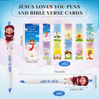 CroBlissful 120 Pcs Little Jesus Pens Bulk Christian Religious Gift for Kid Sunday School Prizes Vbs Gift Jesus Loves You Ballpoint Pen with Bible Verse Bookmarks for Church (Bible,Multicolor)