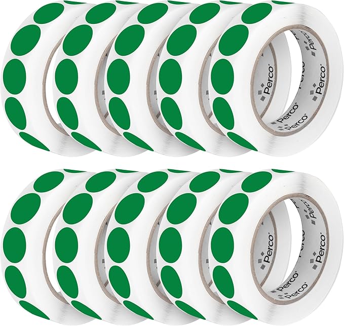 Perco Green 1-Inch Perforated Circle Dot Sticker Labels — 10 Rolls, 000 Round by Perco