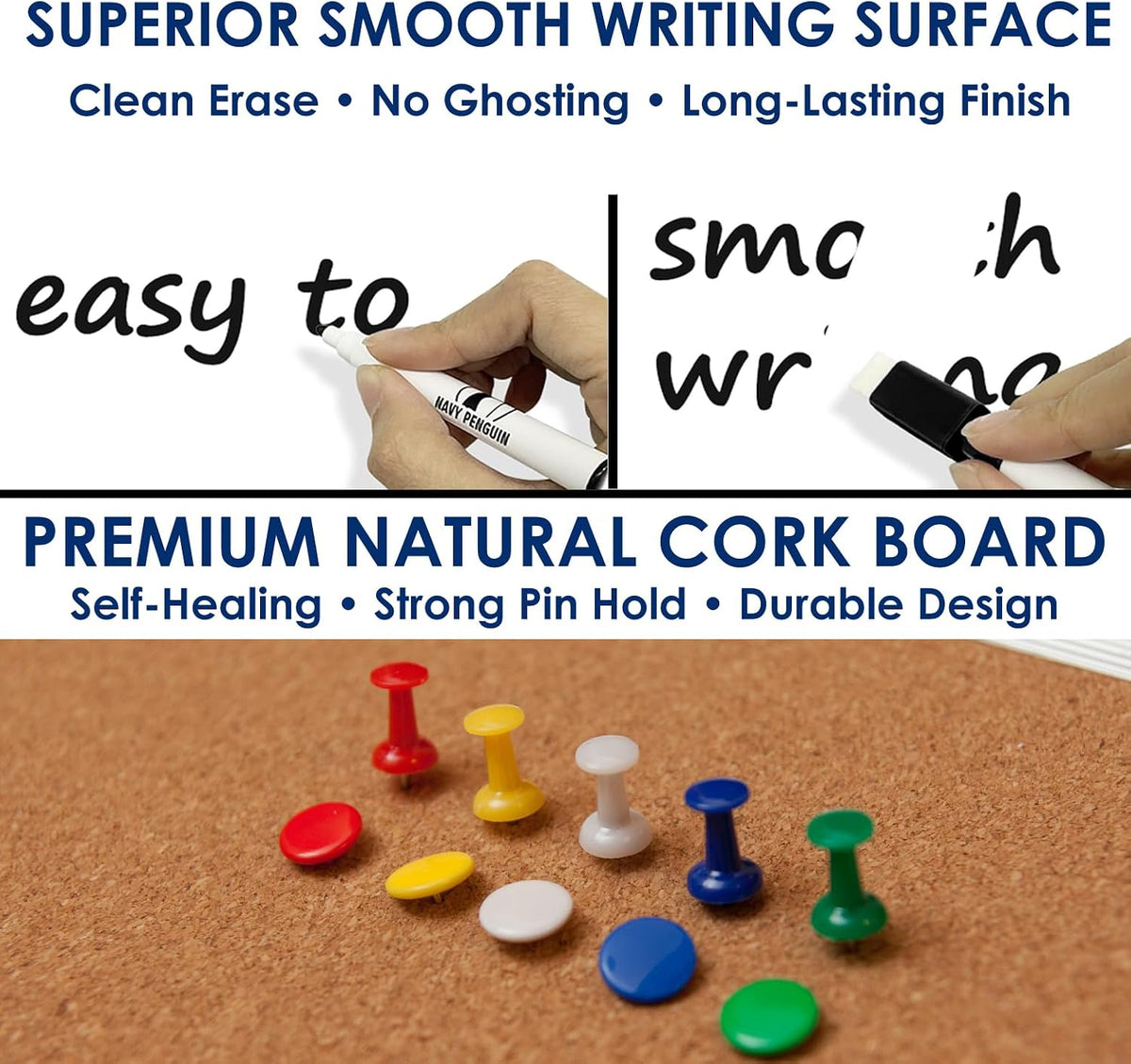Combination Whiteboard Bulletin Board, 24x18 in Dry Erase Board with Cork