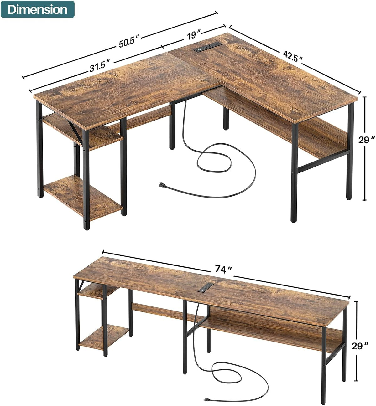 Unikito L Shaped Computer Desk with Magic Power Outlets and USB Charging Port...