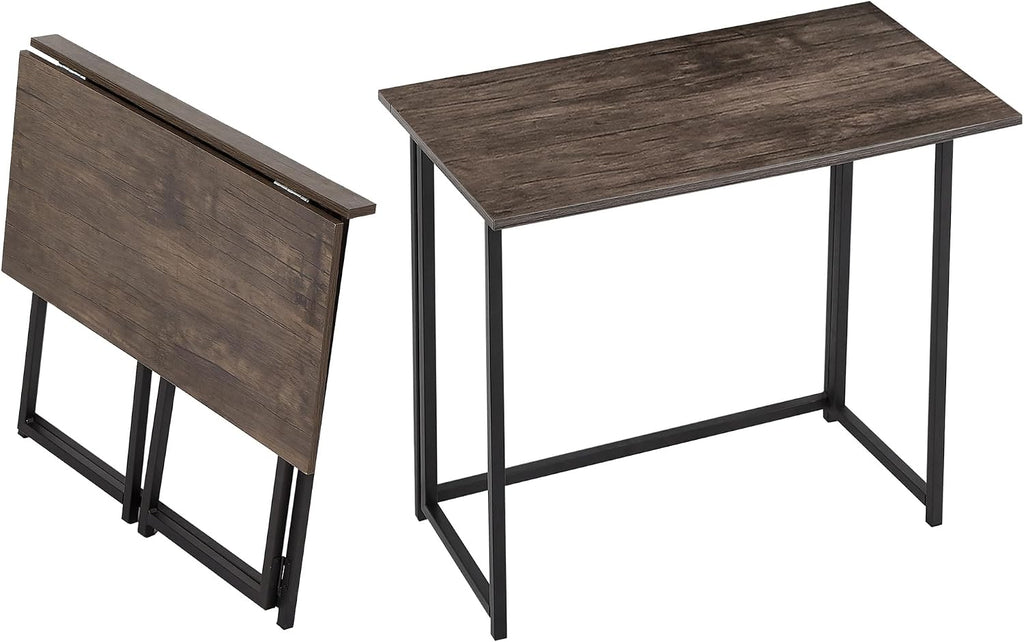 VECELO Folding Desk 31.5 Inch Writing Desk Home Office Sturdy Steel Laptop Table for Home Office Work Classic Brown