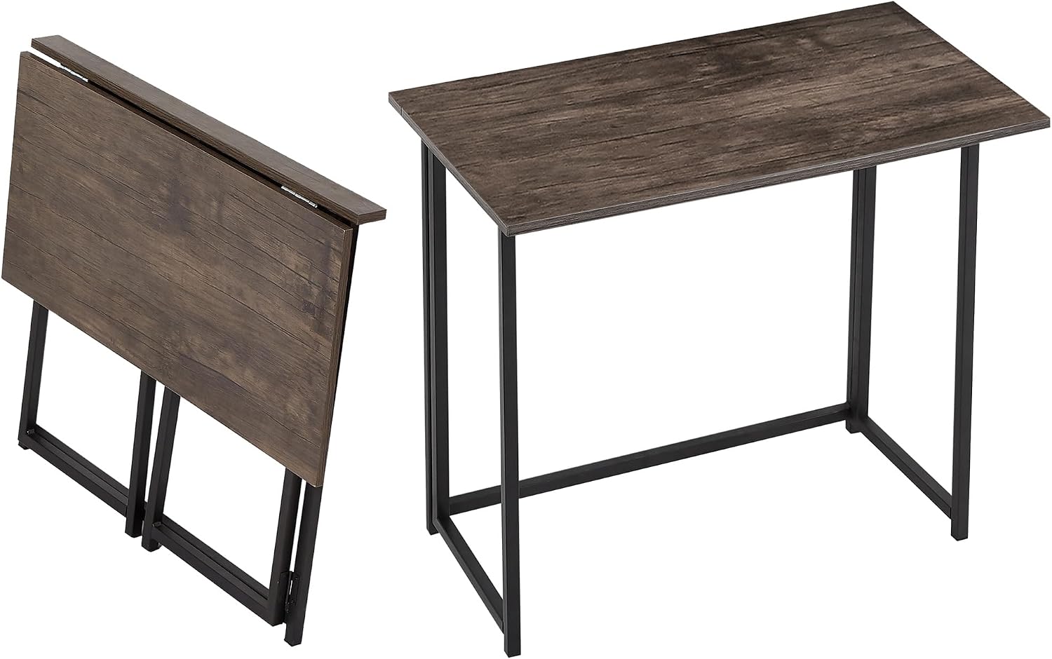 VECELO Folding Desk 31.5 Inch Writing Desk Home Office Sturdy Steel Laptop Table for Home Office Work Classic Brown