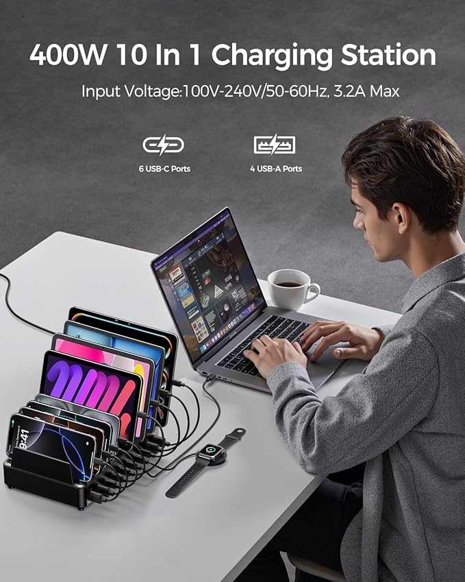 400W Charging Station for Multiple Devices, 10 Port Double PD 100W USB C - Image 2