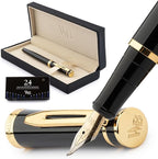 Wordsworth & Black Fountain Pen Set, 18K Gilded Bent Nib, Includes 24 Pack Ink by WordsworthBlack