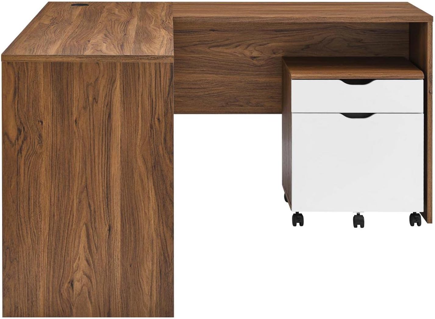 Modway Envision Mid-Century Modern, Desk and File Cabinet Set, Walnut White