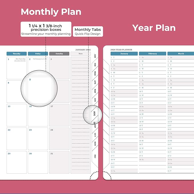 IN-LUXPRO Planner 2026 Daily Weekly and Monthly, 11.5"x8.5", 12 Months Spiral - Image 4