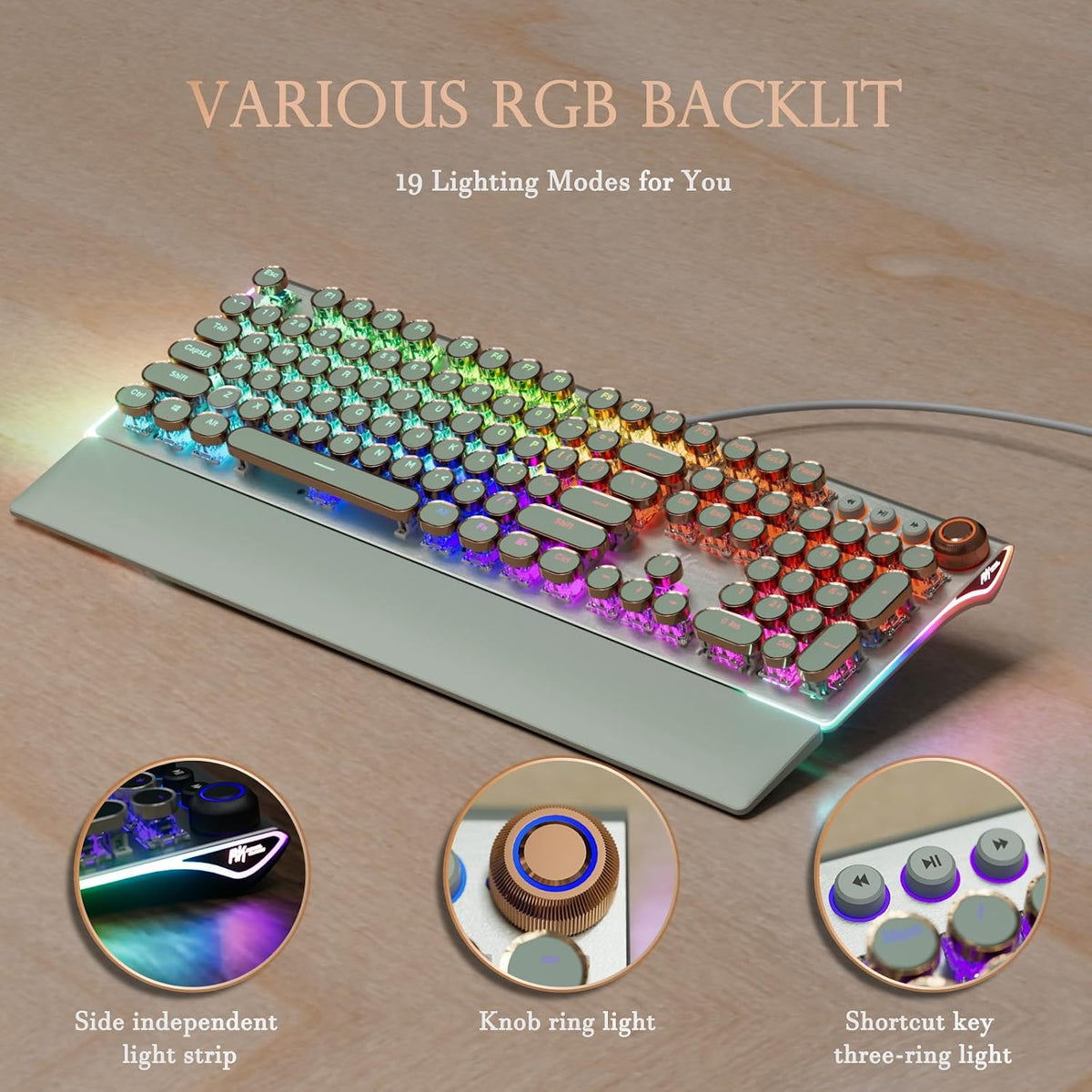 RK ROYAL KLUDGE X108 Typewriter Style Mechanical Keyboard, Wired Gaming Keybo...