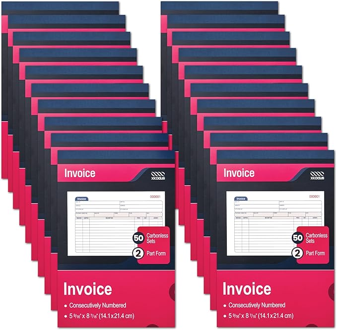 XKDOUS 20 Pack Invoice Book, 2-Part Carbonless, 5-9/16" x 8-7/16" Invoice by XKDOUS