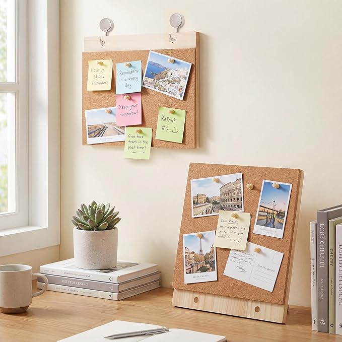 Fiwochic 2 Pcs Desktop Cork Board 9.8'' x 8.3'' Wood Frame Bulletin Board - Image 6
