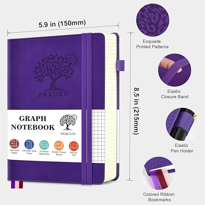PERCUN Graph Paper Notebook, 160 Pages Grid Journal - Image 2