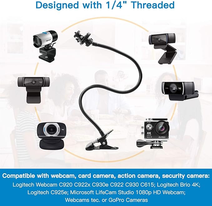 Pipishell 25 Inch Webcam Stand, Flexible Desk Mount Clamp Gooseneck Stand - Image 2