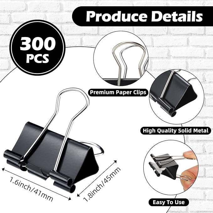 Yexiya 300 Pcs Large Binder Clips Bulk Big Paper Clamps Office Supplies Paper - Image 2