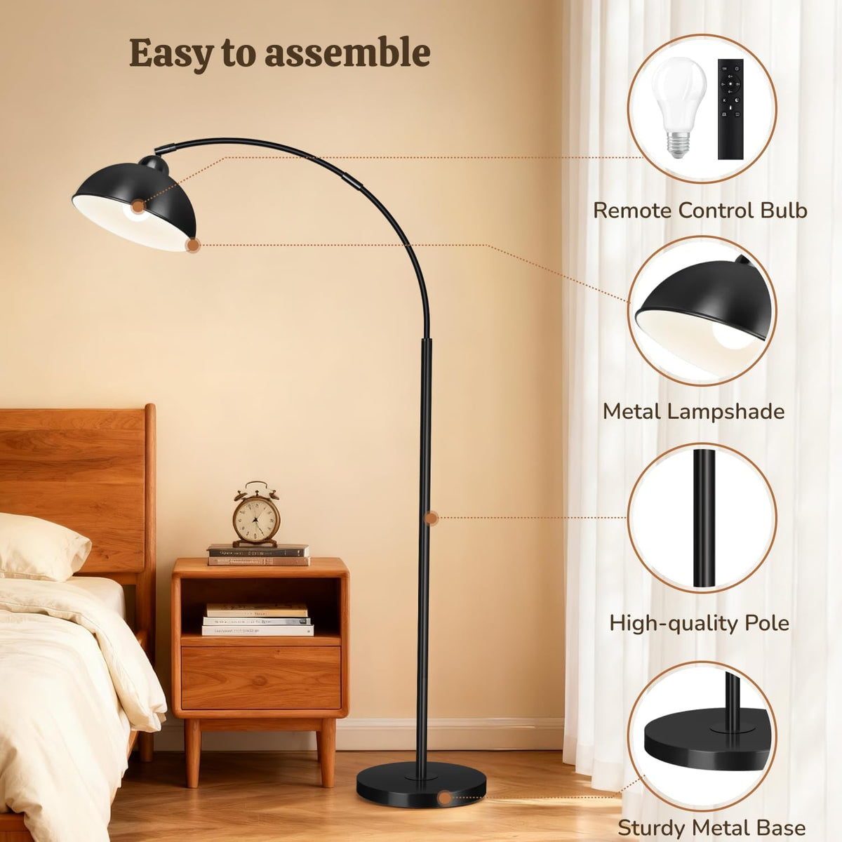 Arc Floor Lamps for Living Room, 72" Modern Tall Lamp with Remote Contro...