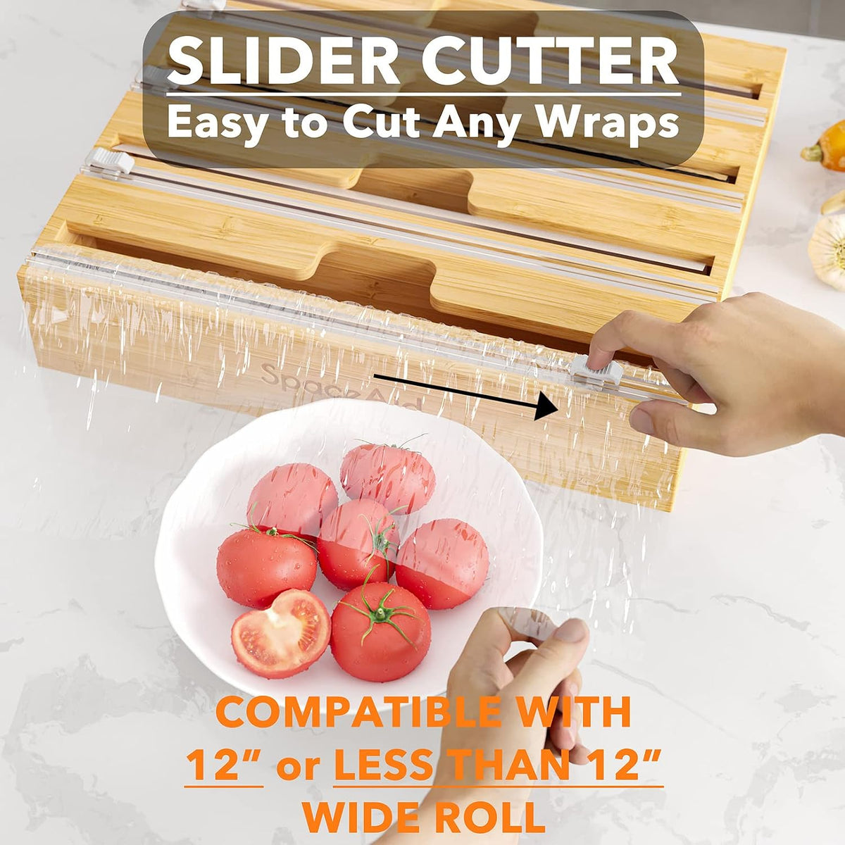 SpaceAid WrapNeat 4 in 1 Wrap Organizer with Cutter and Labels, Plastic Wrap,...