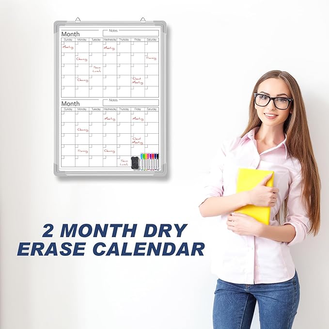 Lincia 24" x 18" Magnetic Vertical 2 Month Dry Erase Calendar - Image 4