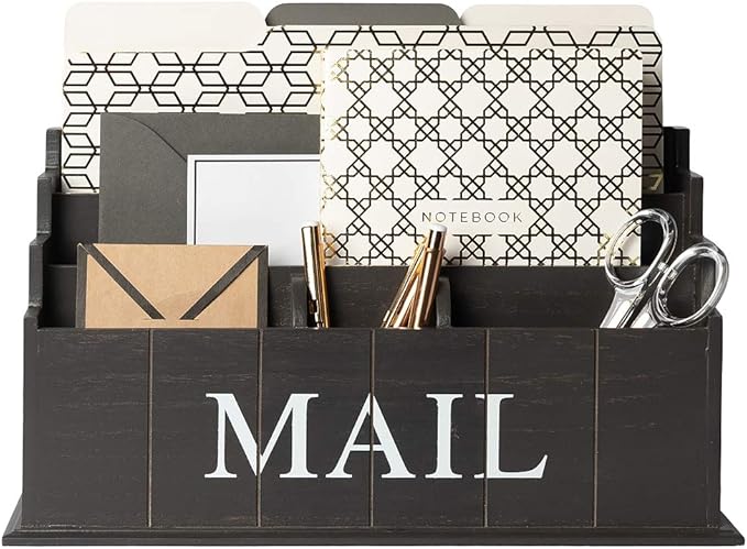 BLU MONACO Espresso Brown Wooden Mail Organizer | 3-Tier Rustic Desktop Mail by Blu_Monaco