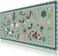 Mouse Pad, Cute Cool XXL Big Desk Mat for Desk Cover, Anti-Slip Large Mousepad with Stitched Edges, Keyboard Mat for Computer Desktop Table Protector I Green Floral & Insect