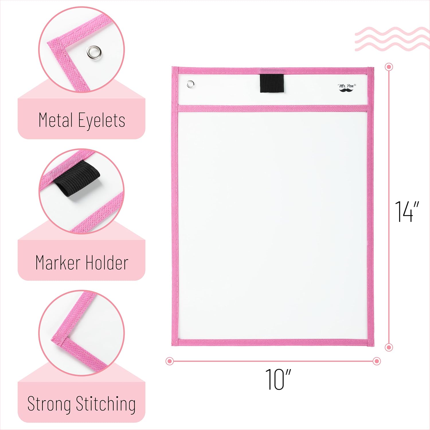 Mr. Pen- Reusable Dry Erase Pocket Sleeves, 10" x 14", 6 Pack, Colorful | Clear Plastic Paper Sleeves, Ticket Holders, Clear Plastic Sheet Protectors, Teacher, School, Classroom Supplies