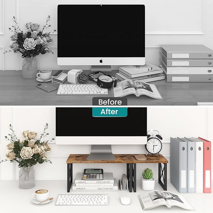 ELITEROO Wood Desktop Shelf, 2 Tier Adjustable Small Bookshelf Organizer - Image 4