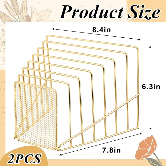 2 Pcs 7 Section Incline File Sorter Metal Wire Mesh File Rack - Image 3