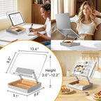 Book Stand with Storage, Book Holder for Reading Hands Free | Wooden Cookbook Stand for Kitchen Counter, Adjustable Reading Stand for Desk, Recipe Stand, Book Prop for Book Lovers -Clear