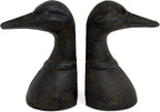 Decorative Distressed Cast Metal Duck Head Bookends - Heavy Duty Book Stopper for Shelves, Cute Novelty Book Holder - Rustic Vintage Home Office Organizer Set of 2