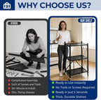 3 tier foldable storage shelves with wheels, metal, front angle view