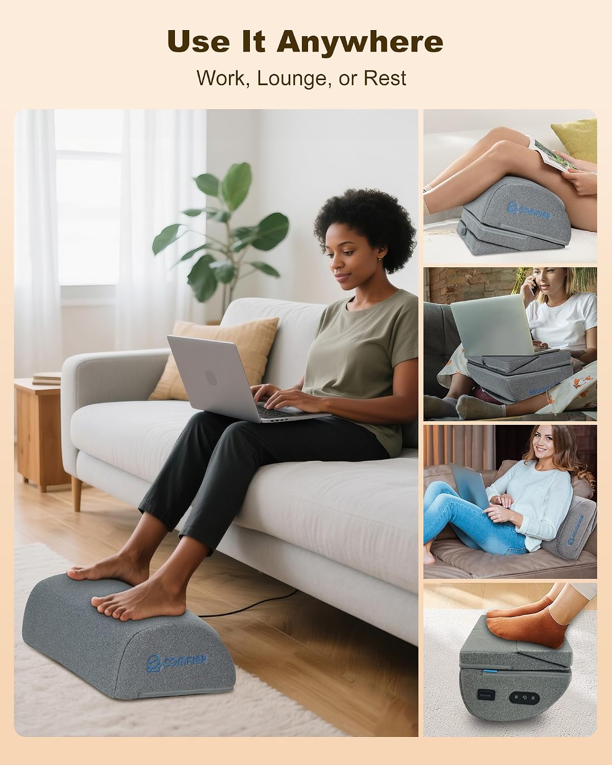 Comfier Under Desk Foot Rest at Work with Heat,Vibration,Ergonomic Heated Foo...